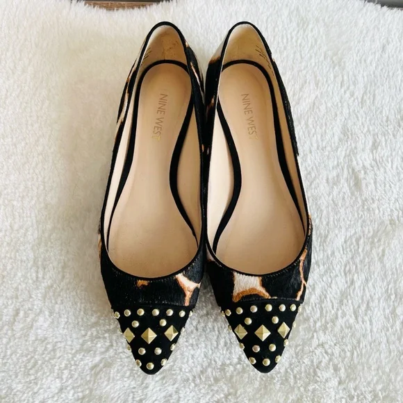 NINE WEST Pointed Toe Leopard Giraffe Cheetah Flats Size 6.5 - Picture 3 of 8
